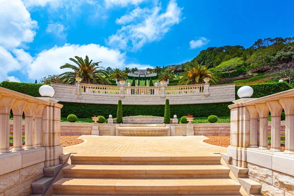 Bahai World Center Magnifika Marmortrappor Och Trädgårdsterrasser Mount Carmel Haifa — Stockfoto