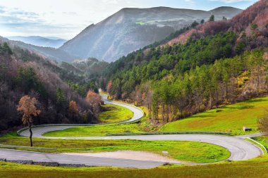Yağmurdan sonra kıvrımlı dağ yolu 