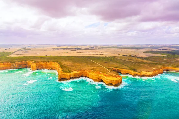 Hubschrauberflug Über Die Malerische Pazifikküste Australien Die Zwölf Apostel Sind — Stockfoto