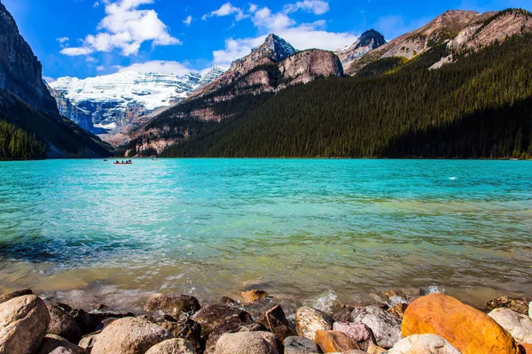 Sonniger Schöner Tag Glacial Lake Louise Banff Park Kanada Kanadische — Stockfoto