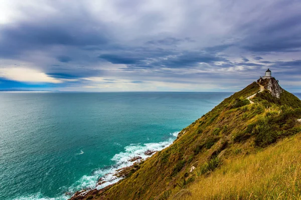 Die Malerische Küste Des Pazifischen Ozeans Leuchtturm Nugget Point Auf — Stockfoto