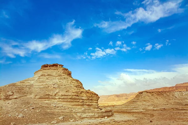 イスラエルだ 死海の周りの古代の山々と砂漠 治療とリラクゼーションのための壮大なエキゾチックなリゾート ユダヤ砂漠で暑い午後 絵のように美しい丘 崖や峡谷の間で興味深い散歩 — ストック写真