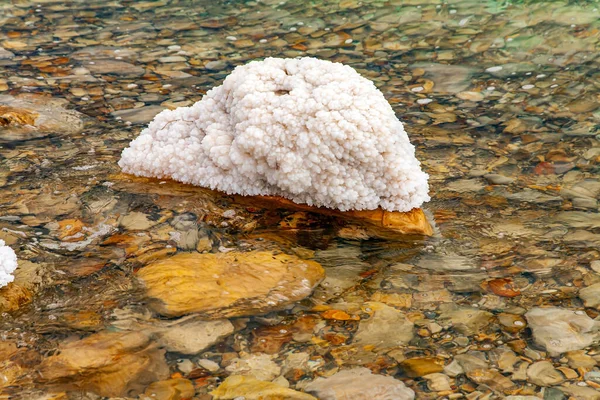 Piedra Pintoresca Cubierta Con Sal Evaporada Playa Poco Profunda Del — Foto de Stock