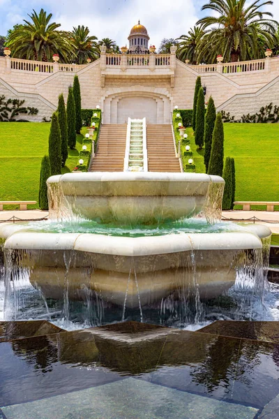 Bahai World Center Haifa Prächtiger Marmorbrunnen Israel Marmortreppe Und Malerische — Stockfoto