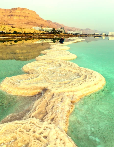 Misty Winter Day Dead Sea Sky Merges Sea Horizon Evaporated — Stock Photo, Image