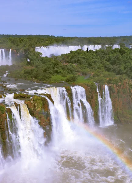 Rainbow over roaring water streams