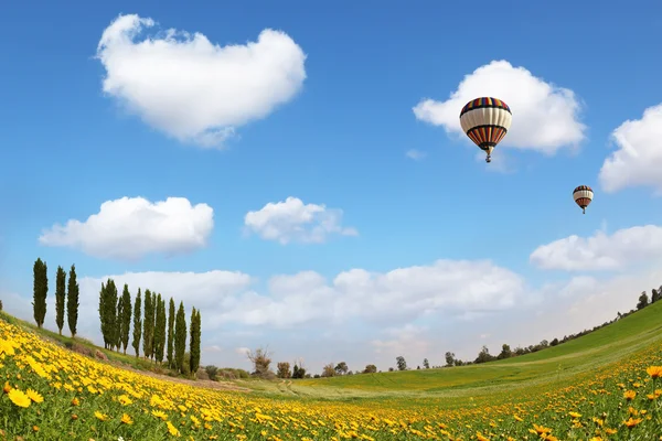 Two balloons flying in blue sky — Stock Photo, Image