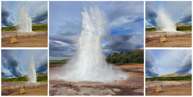 Gayzer öğesinin eylemini gösteren kolaj