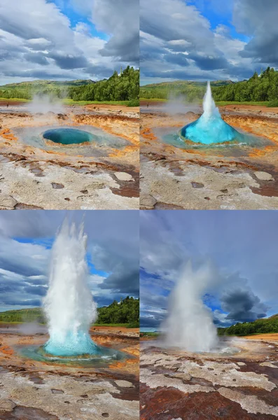 Eruption of geyser collage — Stockfoto