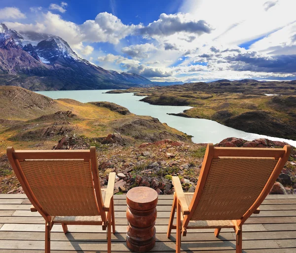 Wooden chairs in national park — Stock Photo, Image