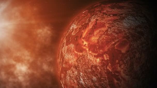 El planeta rojo está cerca del sol. Movimiento de cuerpos celestes en el espacio . — Vídeo de stock