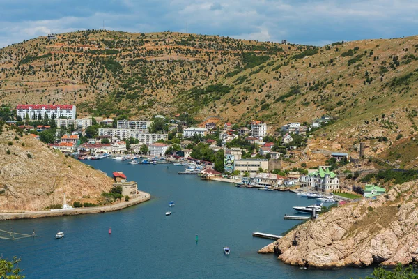 Balaklava is popular Crimean resort. Bay former submarine base. — Stock Photo, Image