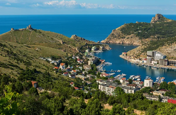 Balaklava is popular Crimean resort. Bay former submarine base. — Stock Photo, Image