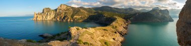 Panorama mount Karaul-Oba. Crimea, Karadeniz dağlarında.