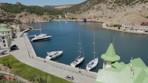 Balaklava is popular Crimean resort. Bay former submarine base. — Stock Video