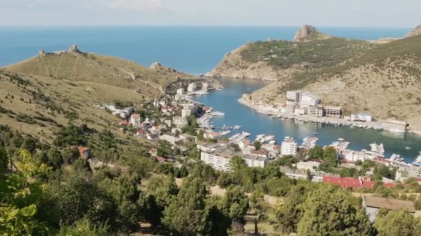 Balaklava is popular Crimean resort. Bay former submarine base. — Stock Video