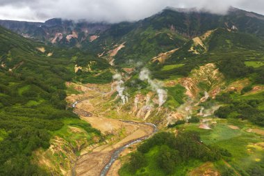 Geysers Vadisi. Kronotsky doğa rezerv Kamçatka Yarımadası.