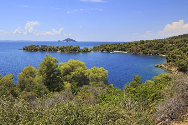 Pintoresca bahía e isla de tortugas en el mar Egeo . — Foto de Stock