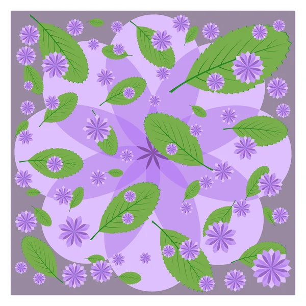 Lilac flowers and green leaves on purple background. — Stock Vector