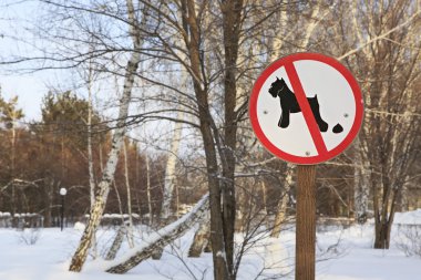 Parkta yürüyen işareti yasaklayan köpek.