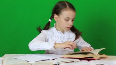 Küçük kız özenle ödevlerini yapıyor.