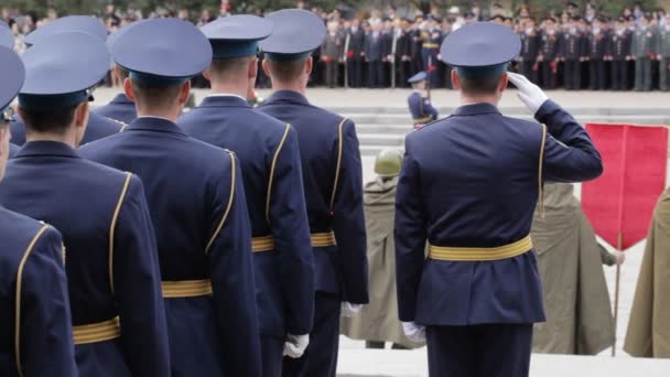 Column of soldiers. Military parade. — Stock Video