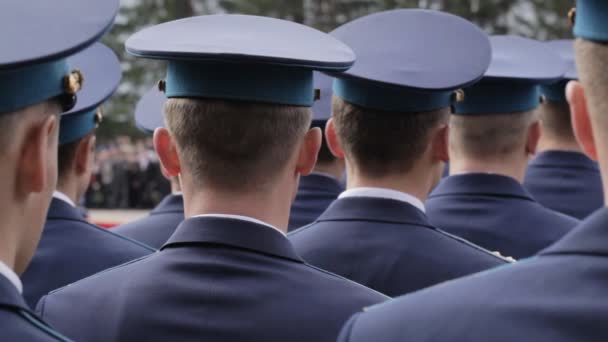 Column of soldiers. Military parade. — Stock Video