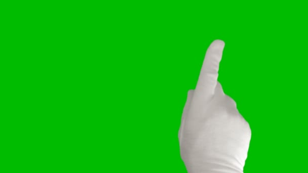 Mano haciendo gestos de pantalla táctil en la pantalla verde — Vídeos de Stock