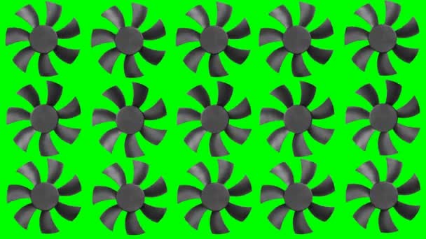 绿色的屏幕后面的风扇涡轮 — 图库视频影像