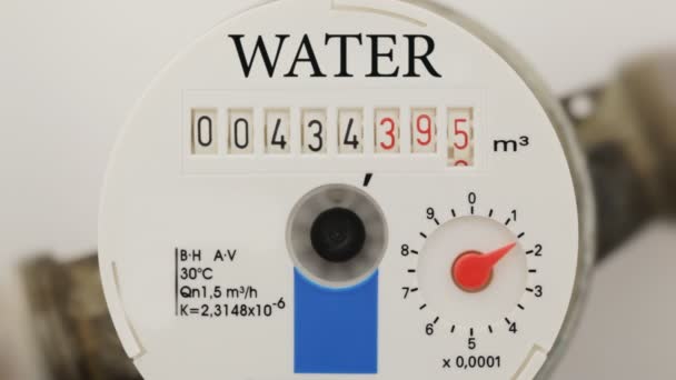 Compteur d'eau, gros plan . — Video