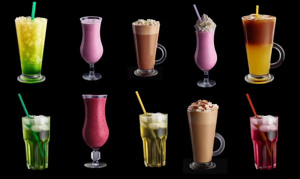 Drinks, coctails set on black background — Stock Photo, Image