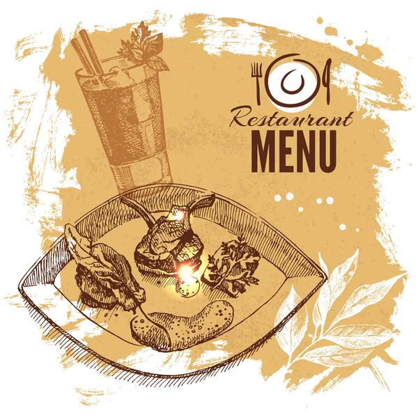 Hand drawn sketch restaurant food set. — Stock Vector