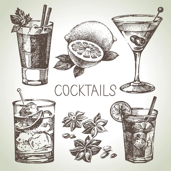 Set of alcoholic cocktails. Vector illustratio — Stock Vector