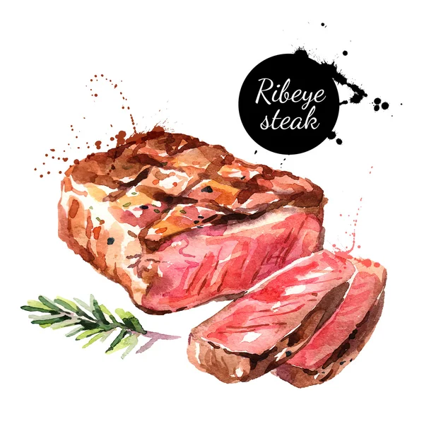 Filete de ribeye acuarela . — Vector de stock