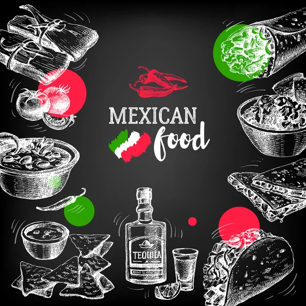 Makanan tradisional Meksiko - Stok Vektor