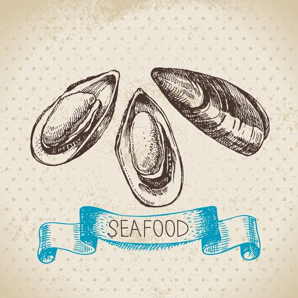 Schizzo disegnato a mano frutti di mare — Vettoriale Stock