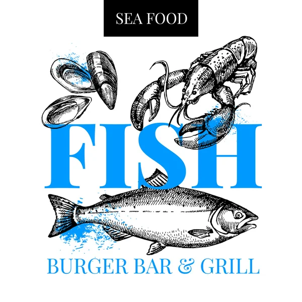 Restaurante menu de comida fresca do mar . — Vetor de Stock