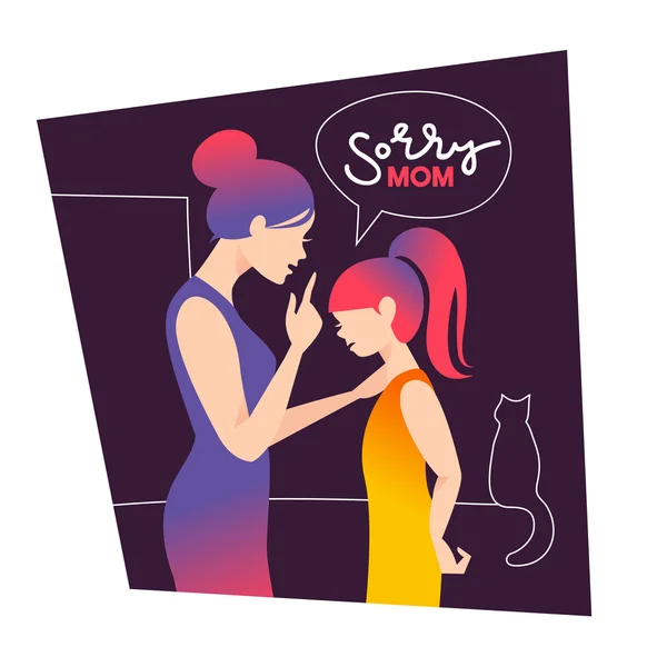 Silhouette mère avec sa fille enfant — Image vectorielle