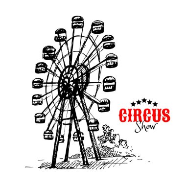 El yapımı klasik sirk afişi. Eskiz retro vektör çizimi