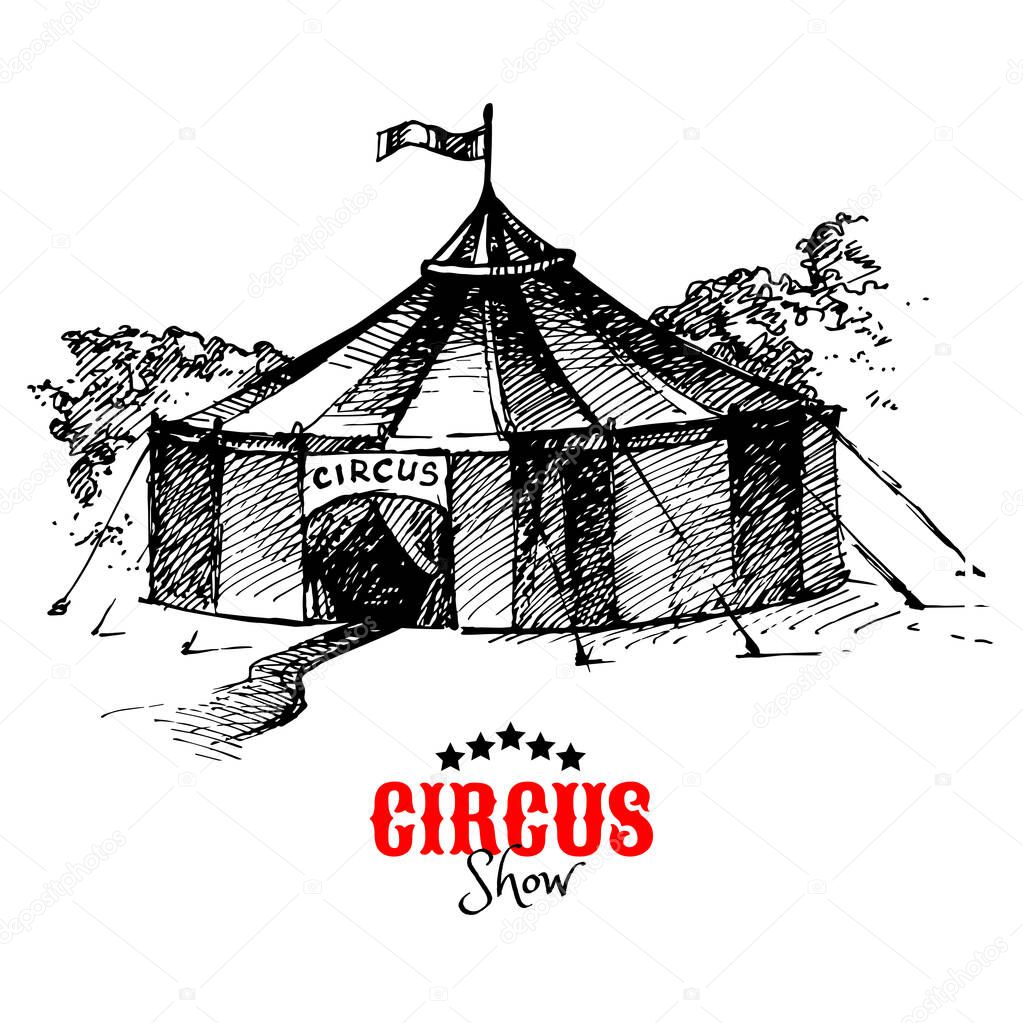 Hand drawn vintage circus banner. Sketch retro vector illustration