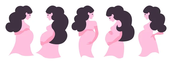 Silhouette Enceinte Mère Ensemble Conception Élément Douche Pour Bébé Nouveau — Image vectorielle