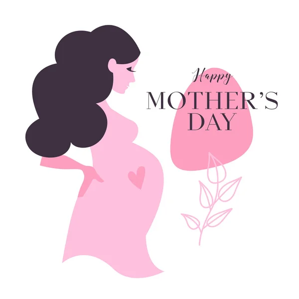 Silhouette Mère Enceinte Carte Vœux Pour Fête Nouveau Illustration Vectorielle — Image vectorielle