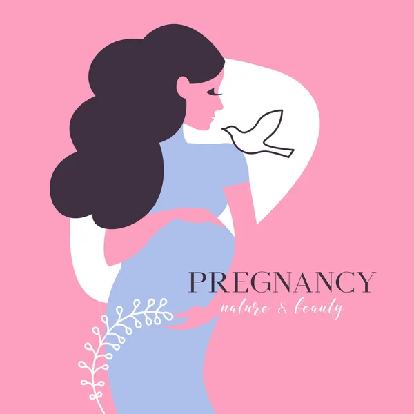シルエット妊娠中の母親 新生児シャワーグリーティングカード 美しい妊娠の母親の背景のベクトルイラスト 母方の旗 — ストックベクタ