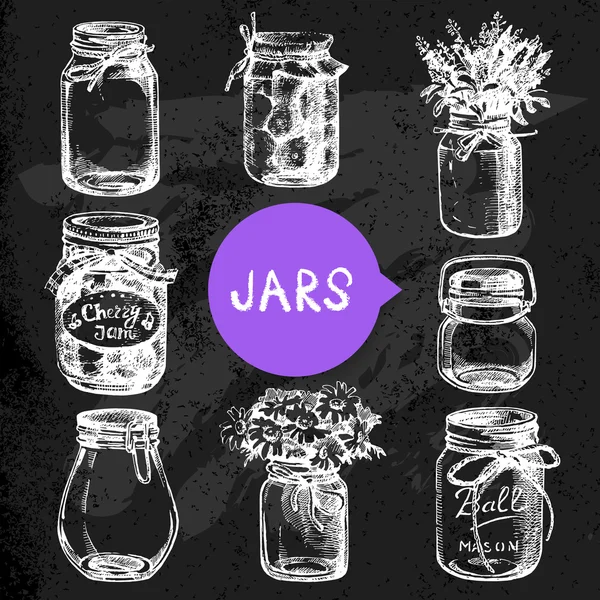 素朴なメイソンと缶詰の jar ファイル — ストックベクタ