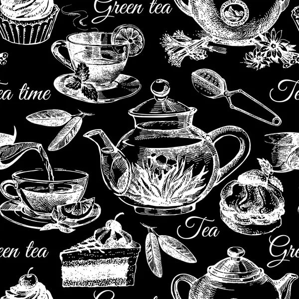 Τσάι και κέικ χωρίς ραφή πρότυπο — Διανυσματικό Αρχείο
