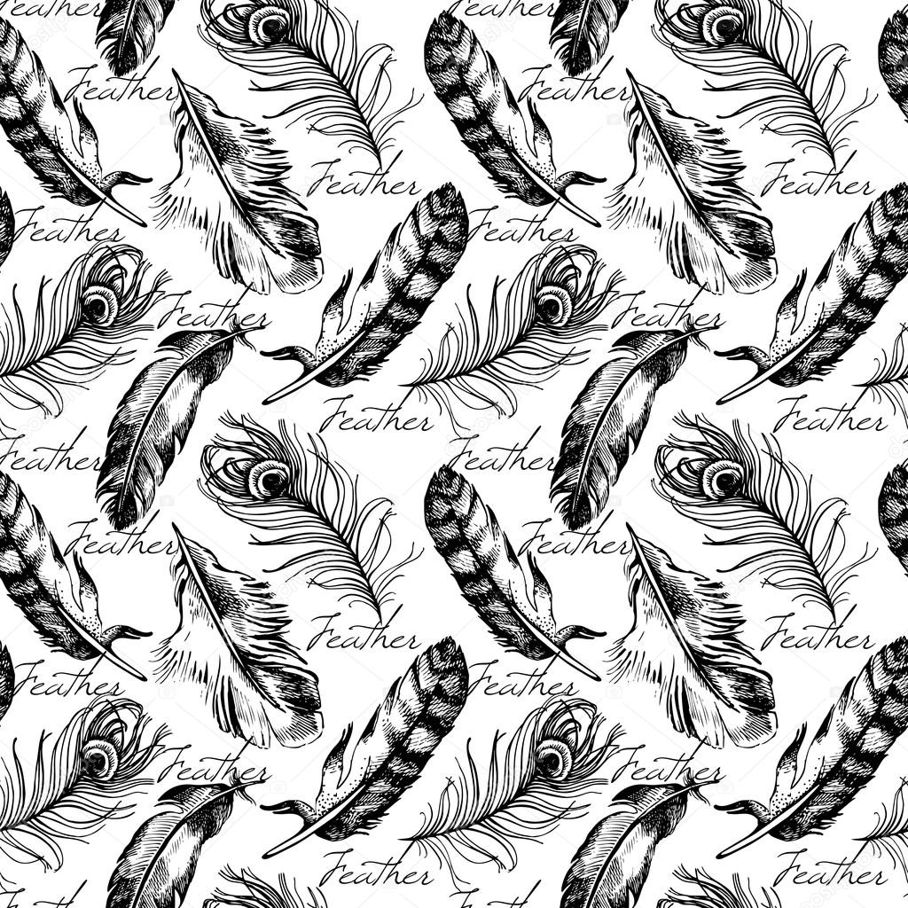 Vintage feather seamless pattern