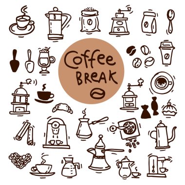 Sketch doodle coffee icon set. clipart