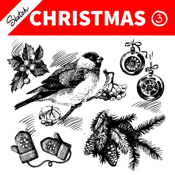 Disegnato a mano schizzo inverno Natale set . — Vettoriale Stock