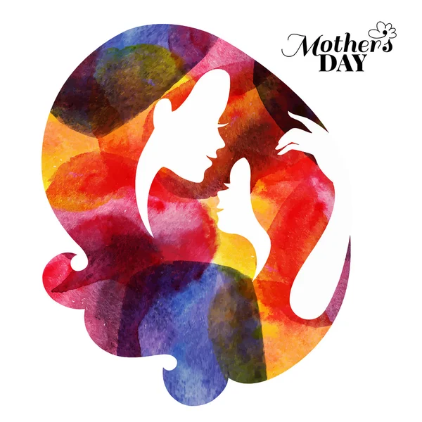 Watercolor mother silhouette with her baby — Stock Vector