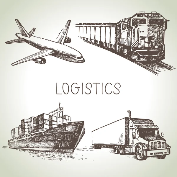 Hand drawn logistics and delivery sketch icons set — Stock Vector